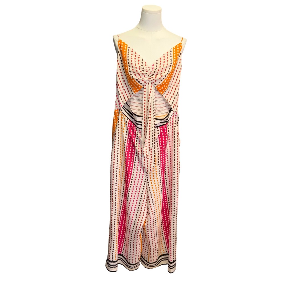 Express Jumpsuit Women Large Multicolor Excellent Geometric Cutout Front Tie